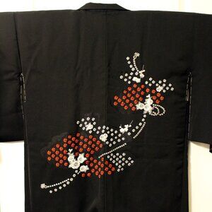 New Authentic Japanese Black Silk Haori Kimono Jacket
